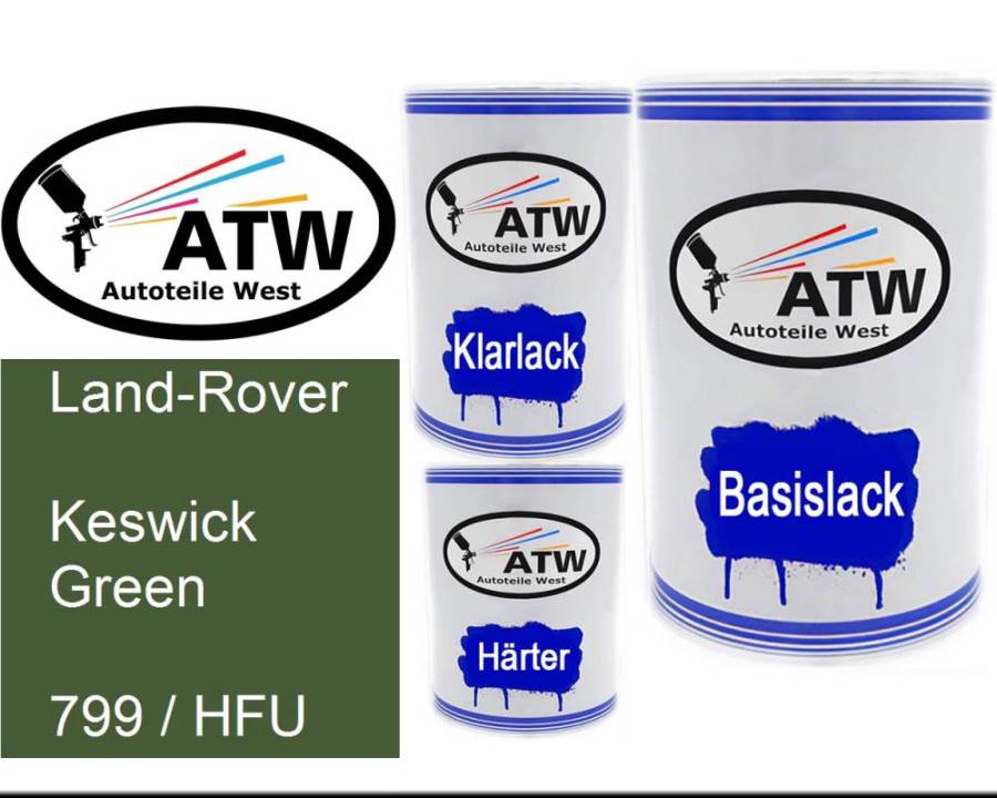 Land-Rover, Keswick Green, 799 / HFU: 500ml Lackdose + 500ml Klarlack + 250ml Härter - Set, von ATW Autoteile West.